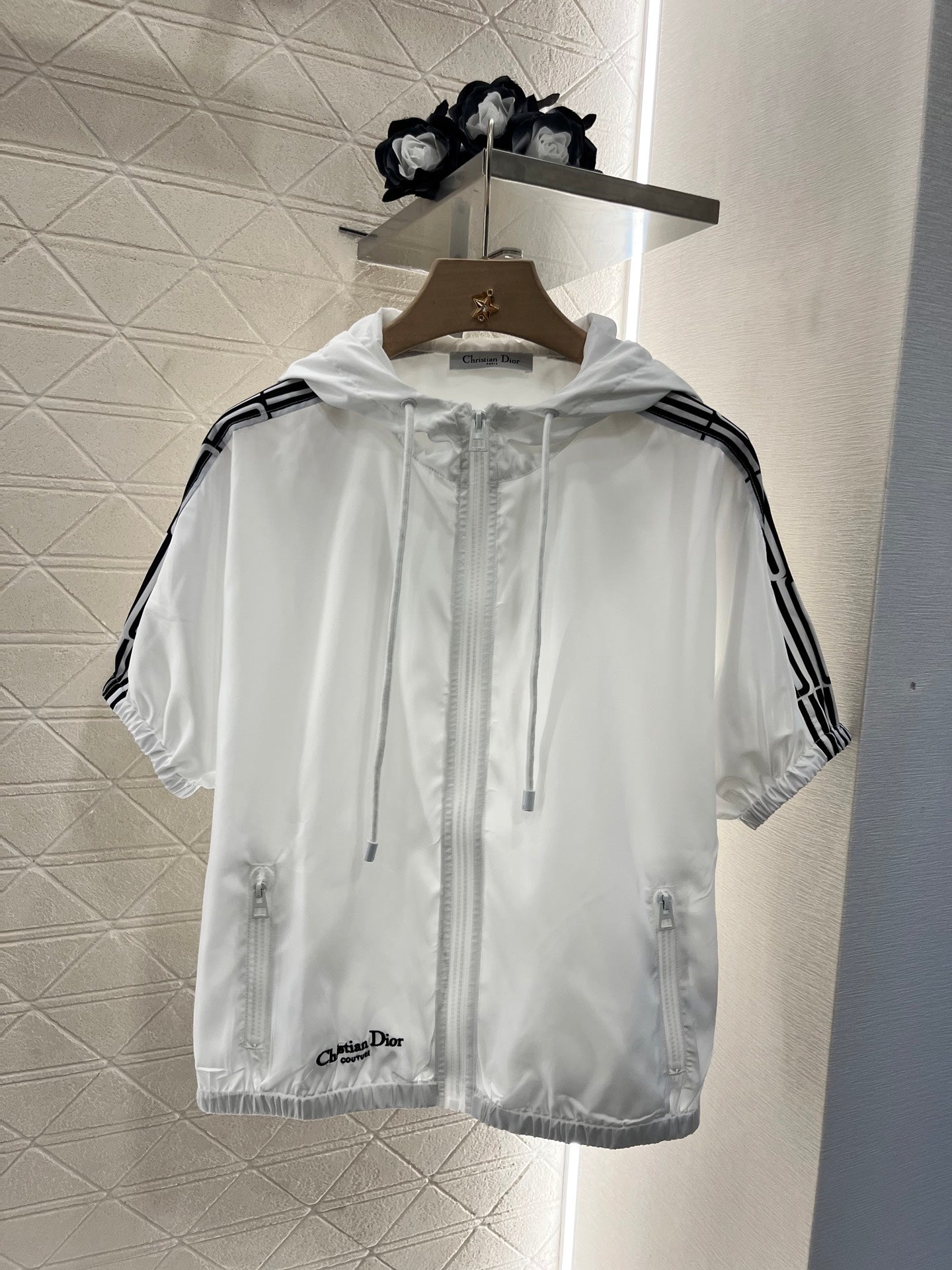 25ss logo embroidered hooded zipper short sleeves + shorts set