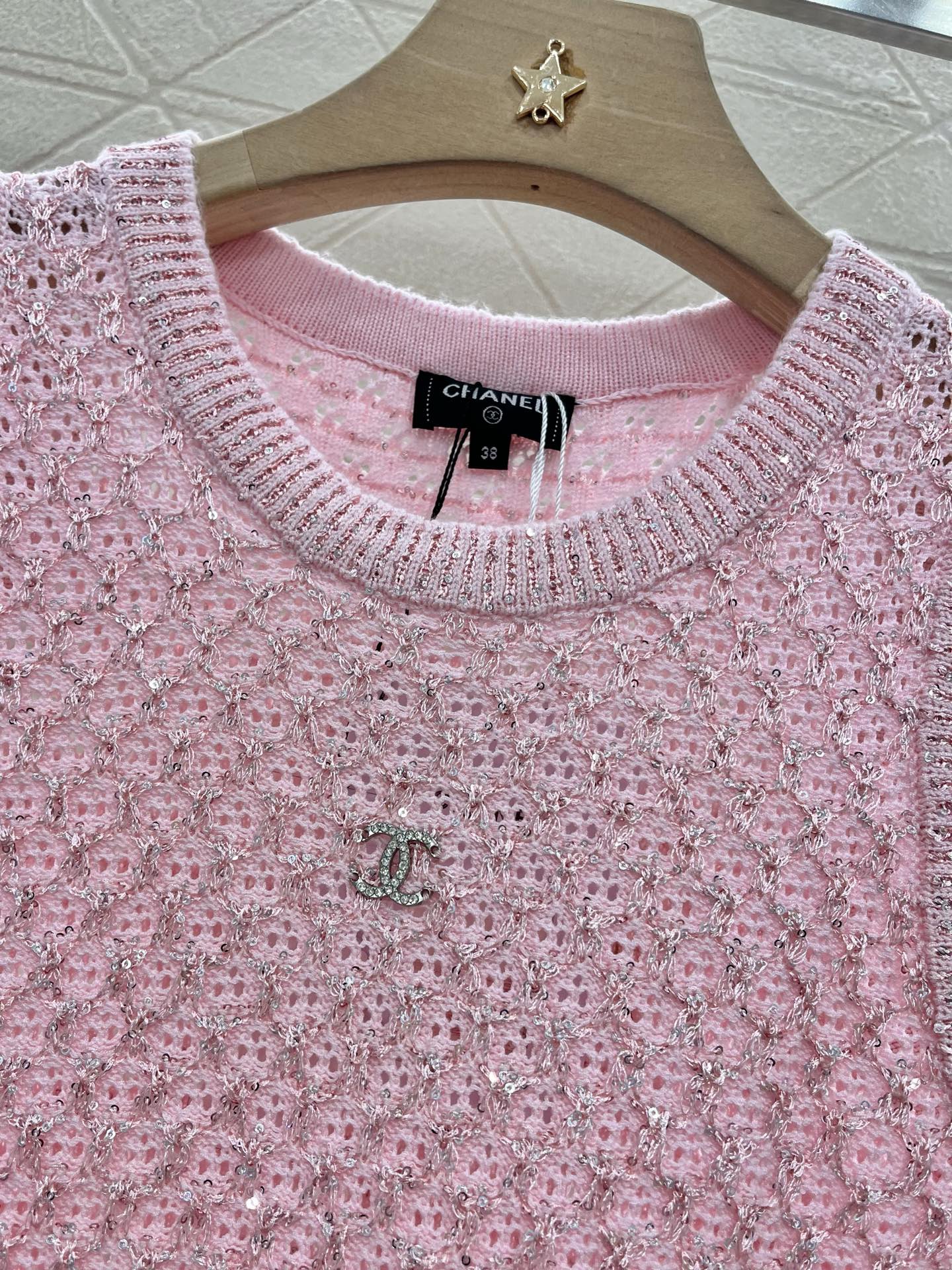 25ss sequined beaded hollow knitted vest