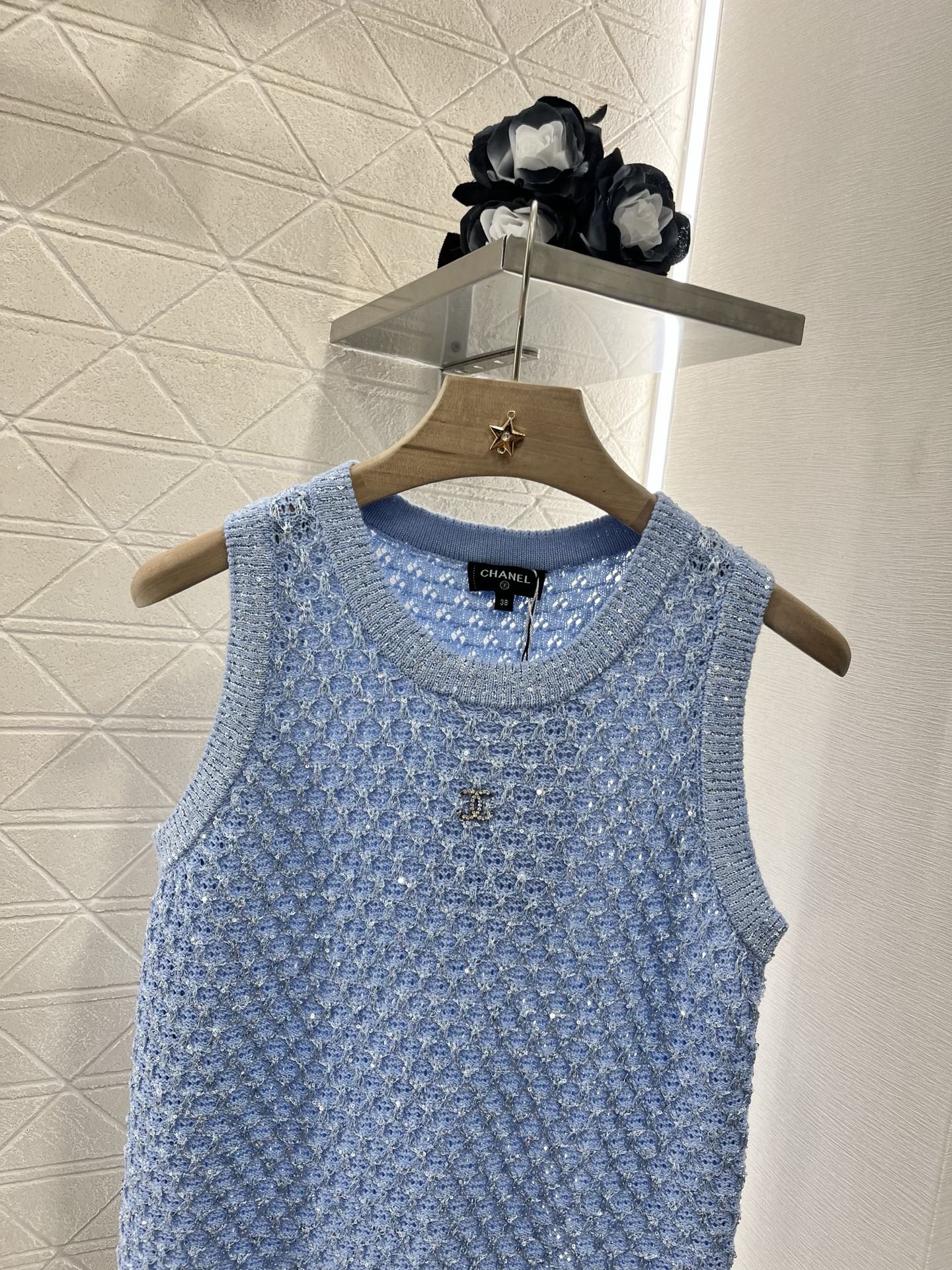 25ss sequined beaded hollow knitted vest