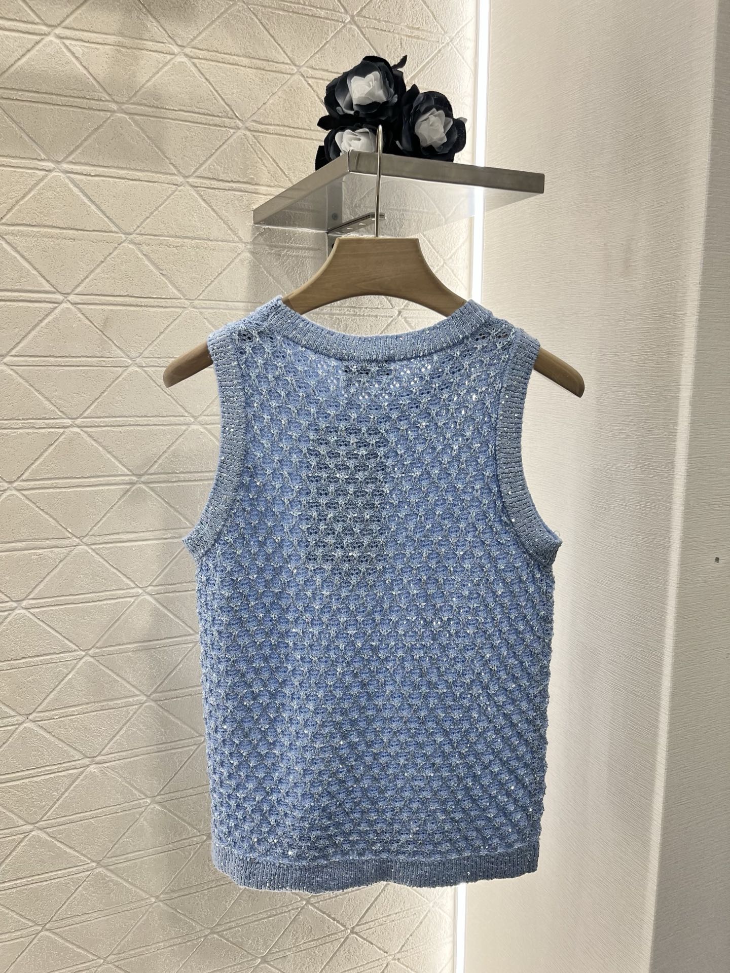 25ss sequined beaded hollow knitted vest