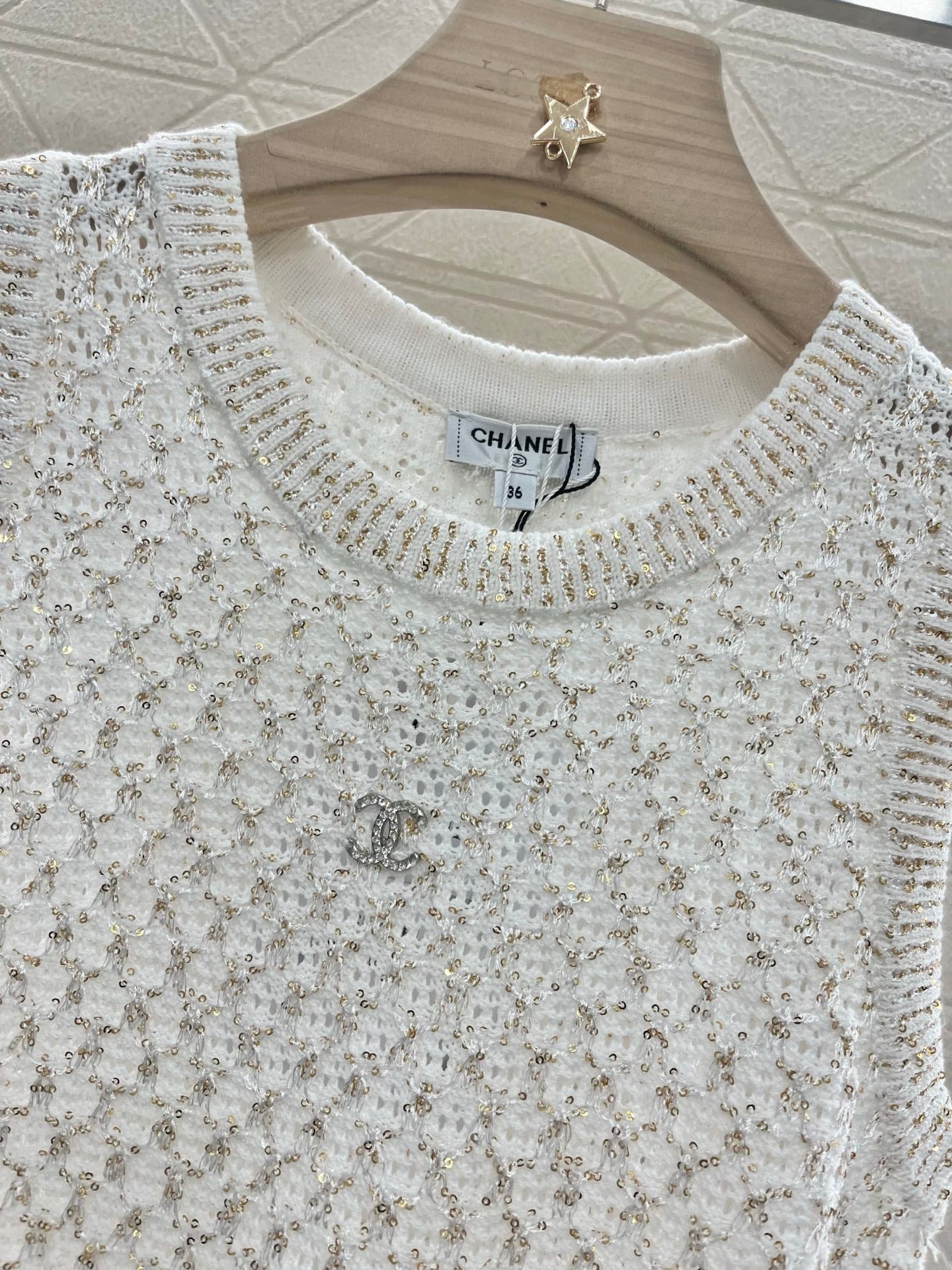 25ss sequined beaded hollow knitted vest