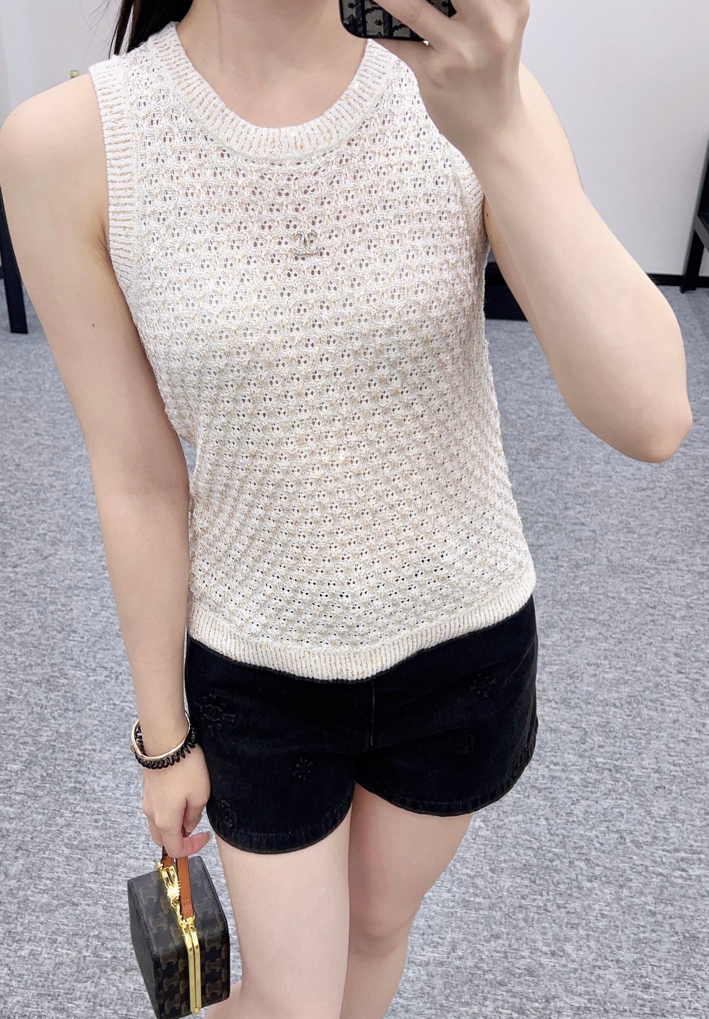 25ss sequined beaded hollow knitted vest