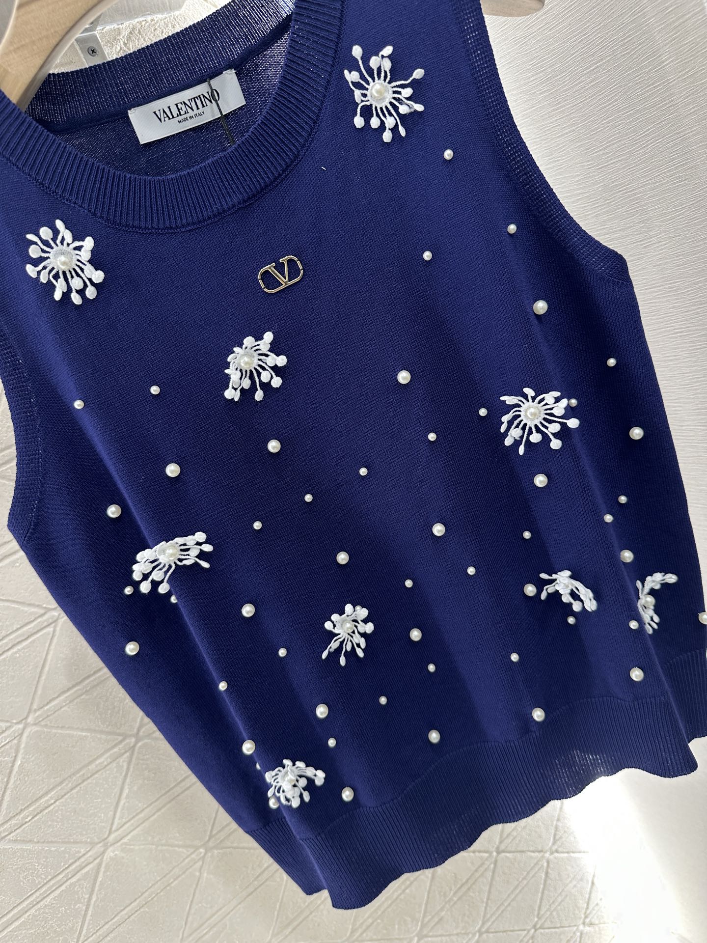 25ss beaded snowflake knitted vest