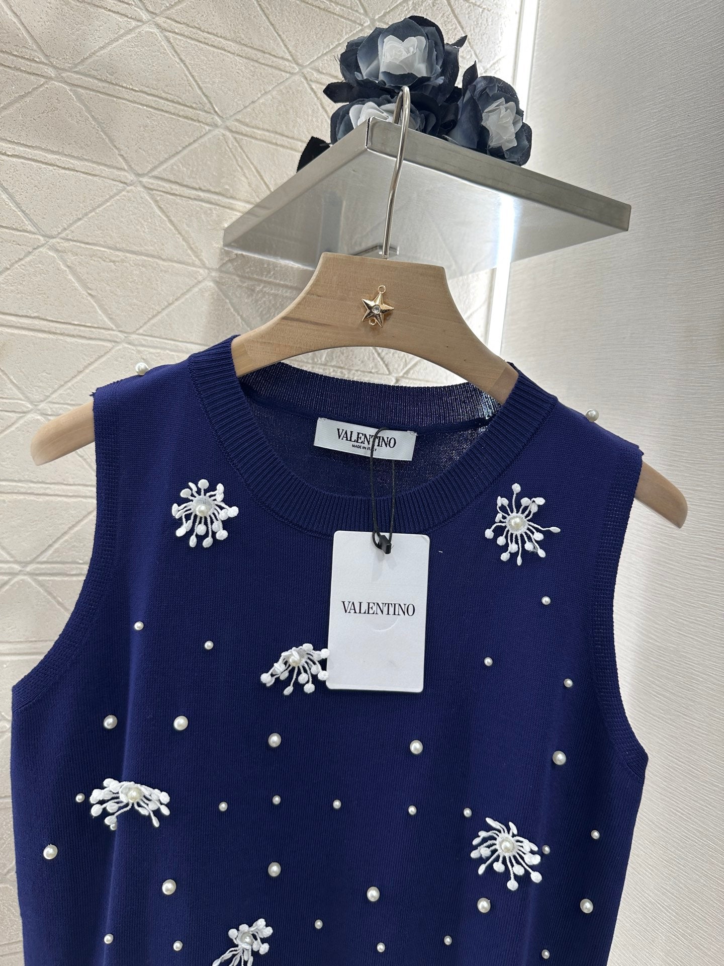 25ss beaded snowflake knitted vest