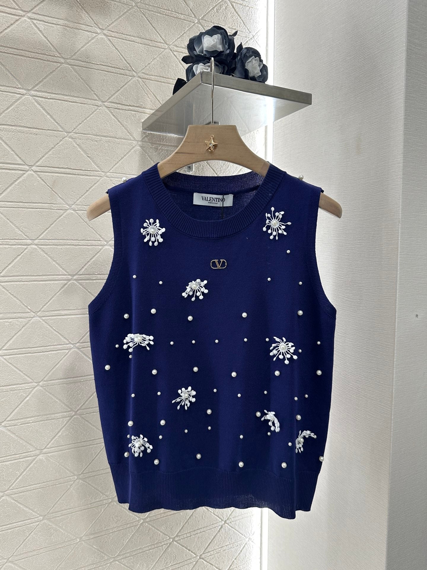25ss beaded snowflake knitted vest