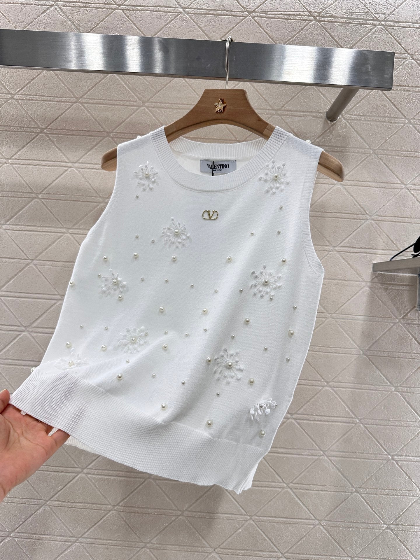 25ss beaded snowflake knitted vest