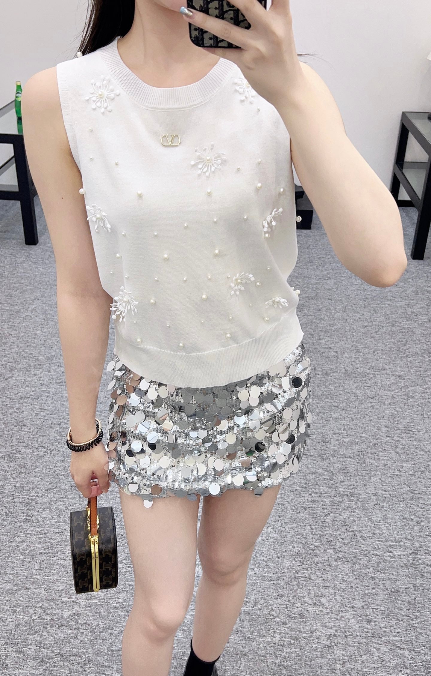 25ss beaded snowflake knitted vest