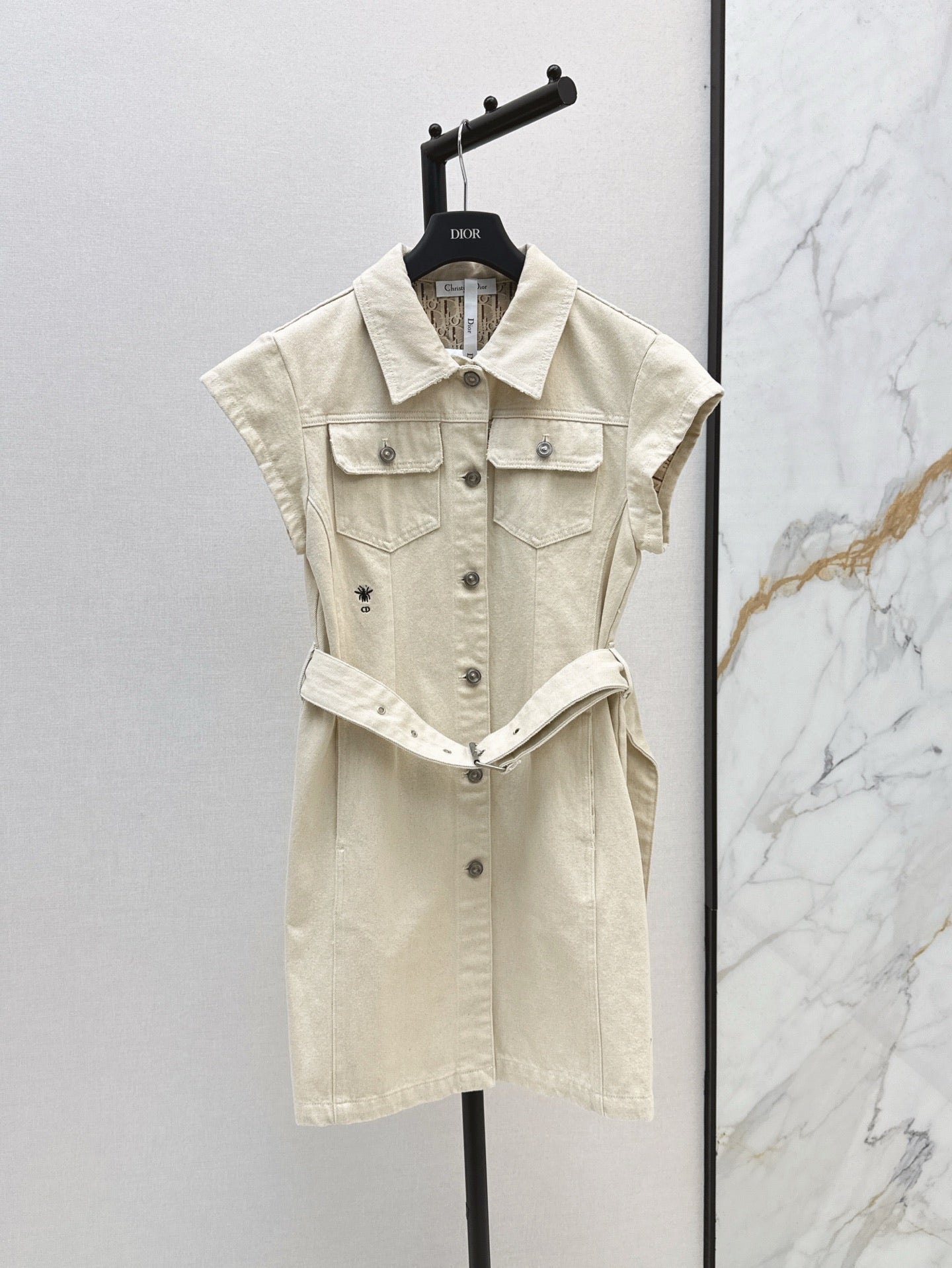 25ss metal belt buckle denim dress
