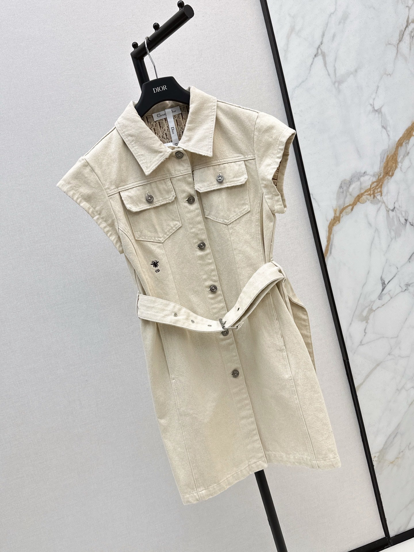 25ss metal belt buckle denim dress