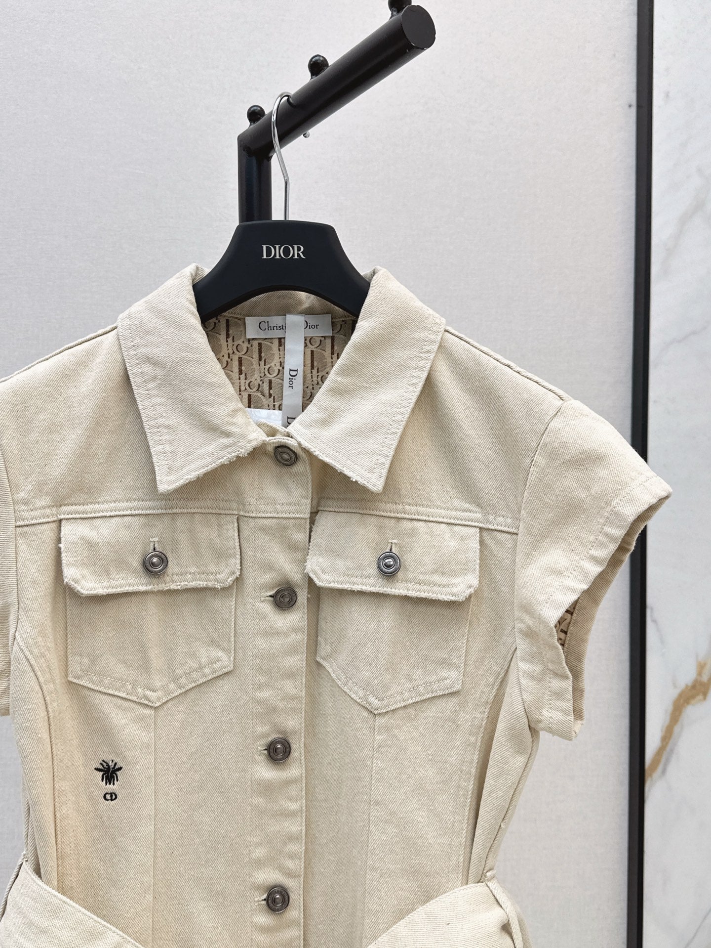 25ss metal belt buckle denim dress