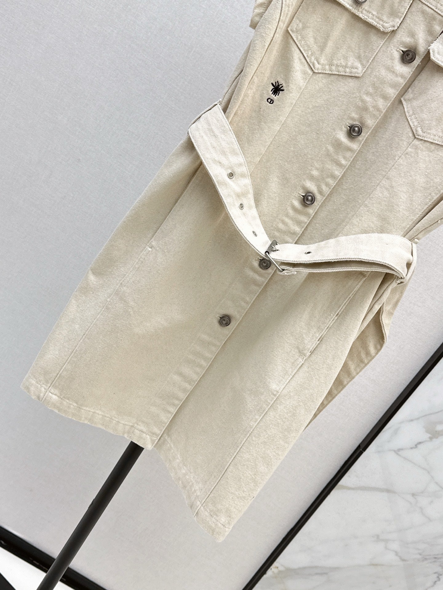25ss metal belt buckle denim dress