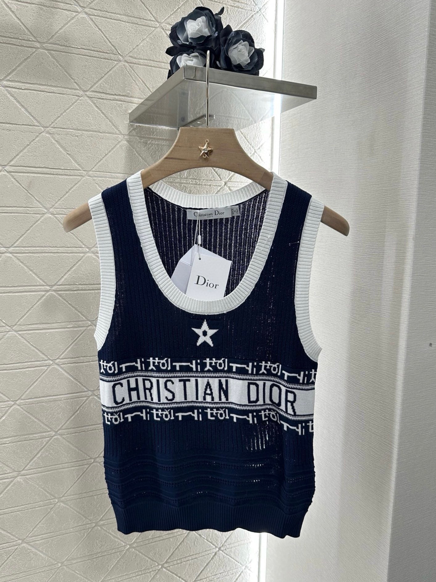 25ss crochet letter knitted vest