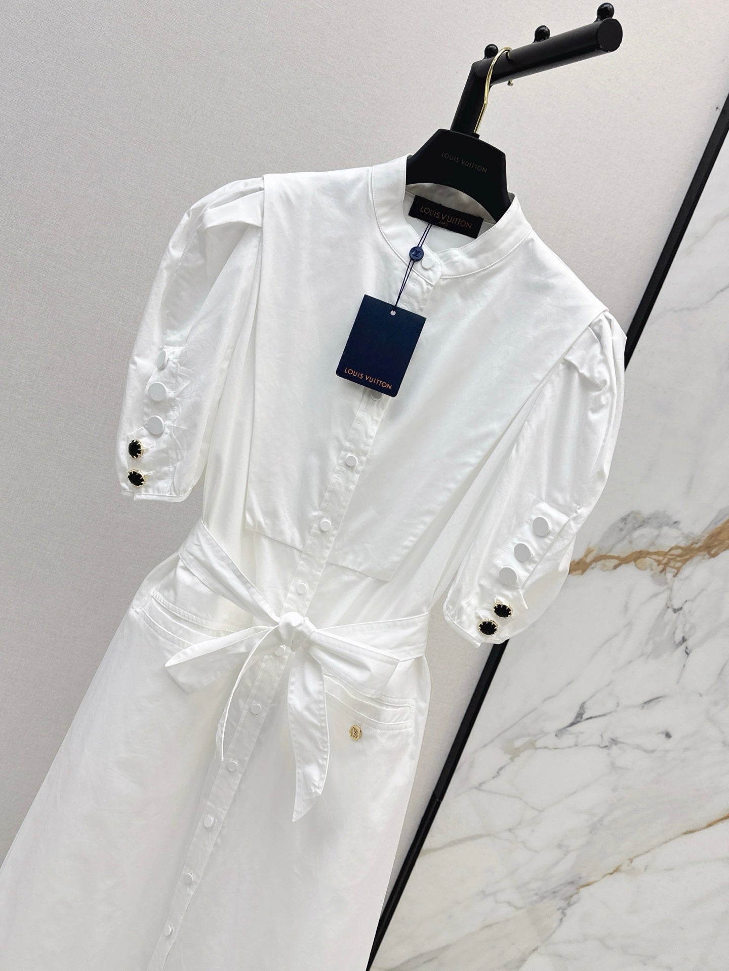 25ss stand collar sleeveless puff sleeve shirt dress