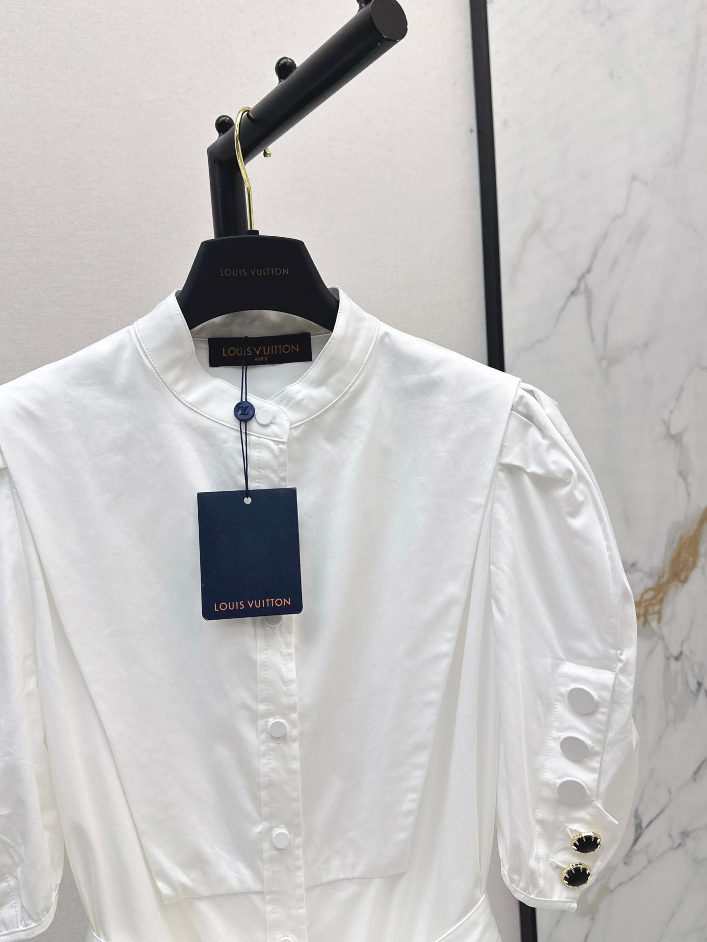 25ss stand collar sleeveless puff sleeve shirt dress