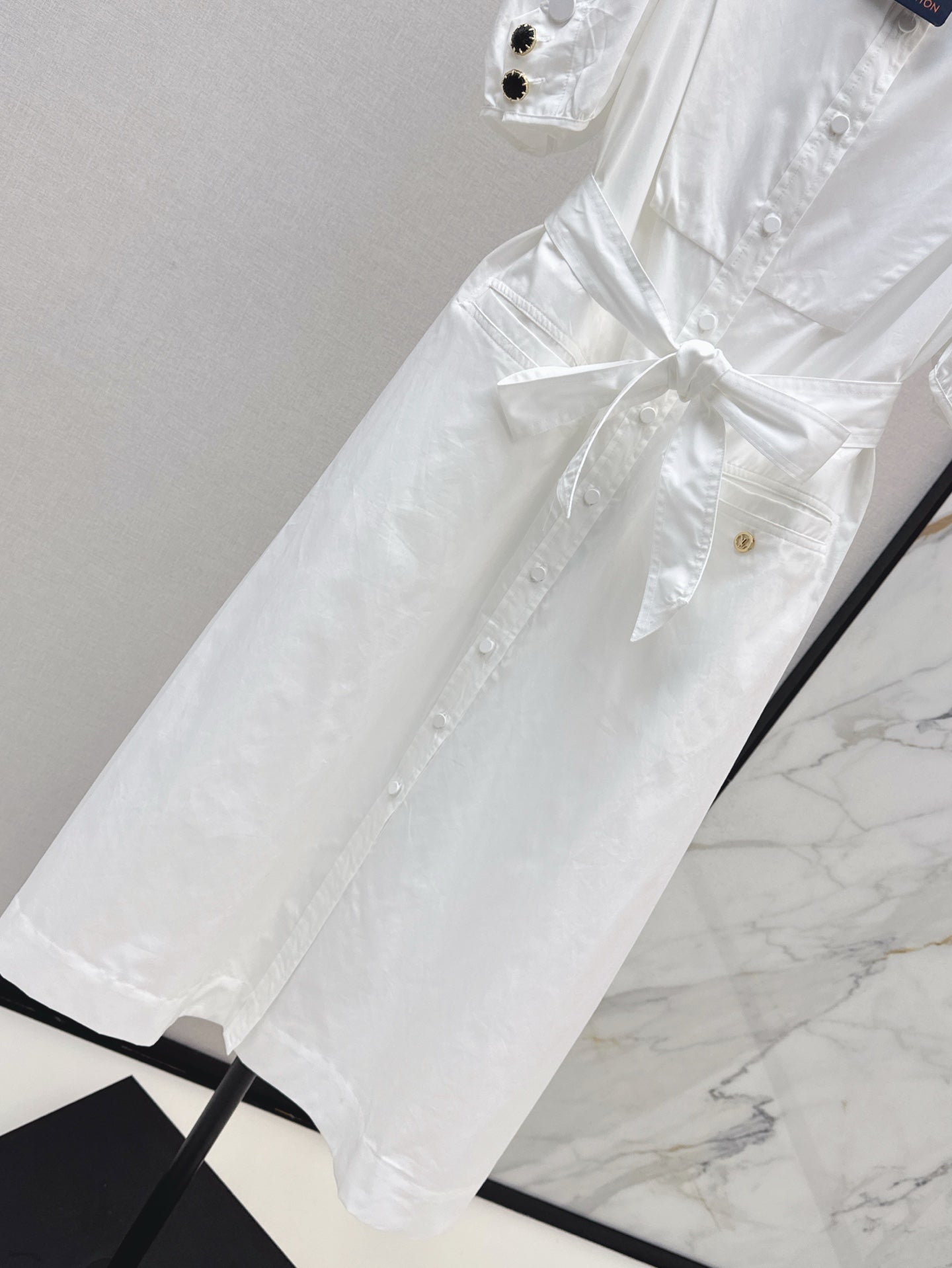25ss stand collar sleeveless puff sleeve shirt dress