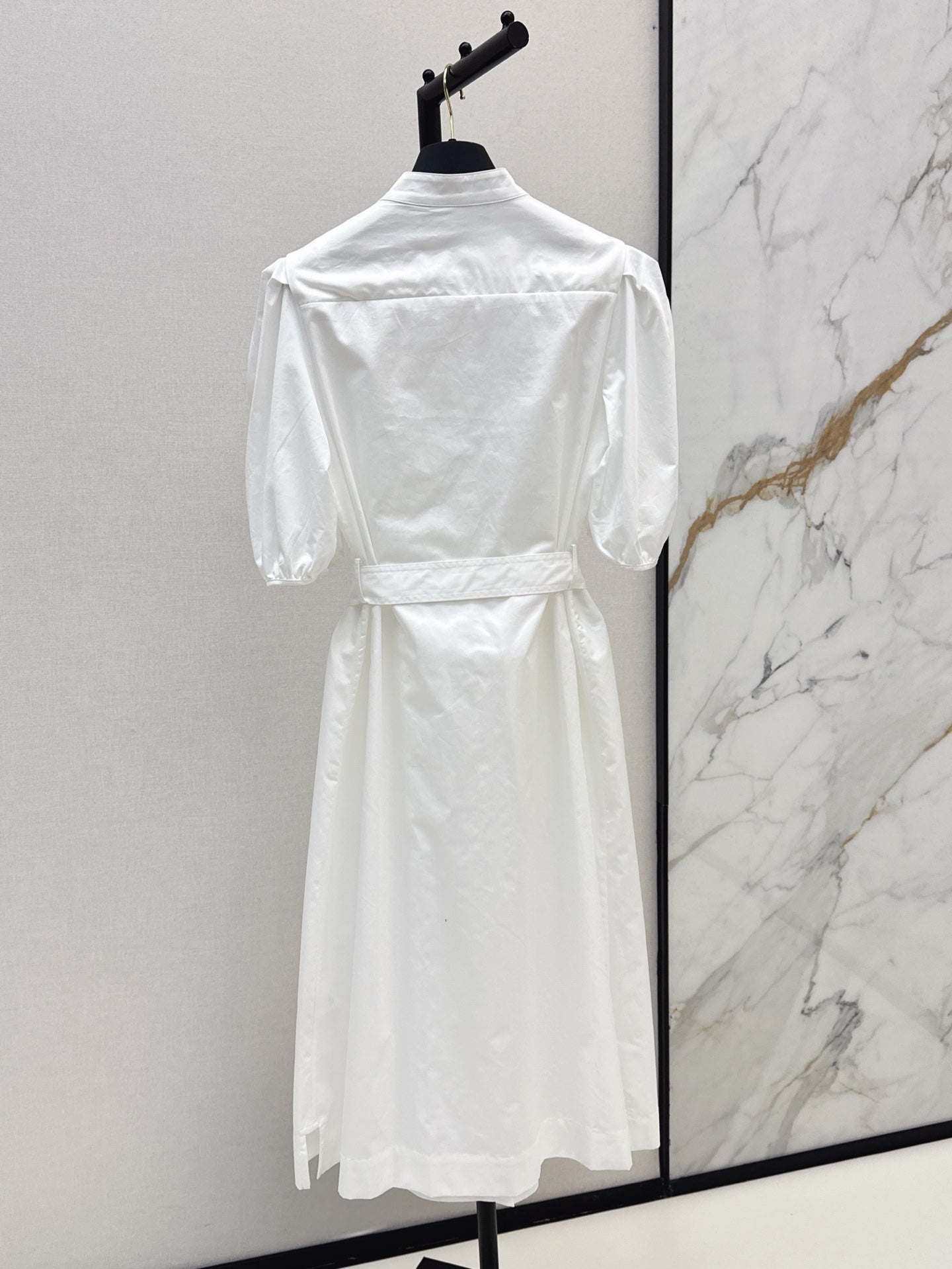 25ss stand collar sleeveless puff sleeve shirt dress