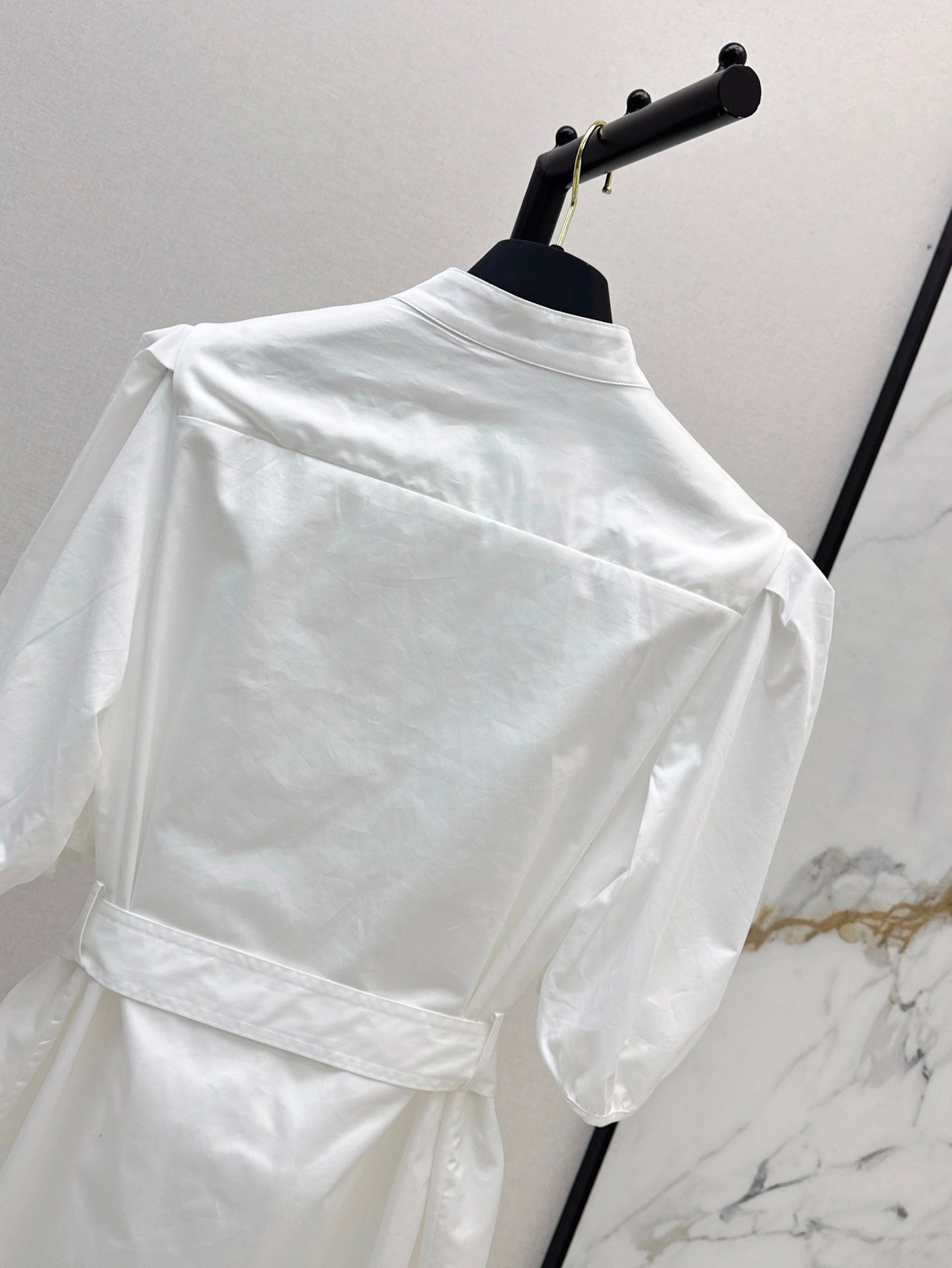 25ss stand collar sleeveless puff sleeve shirt dress
