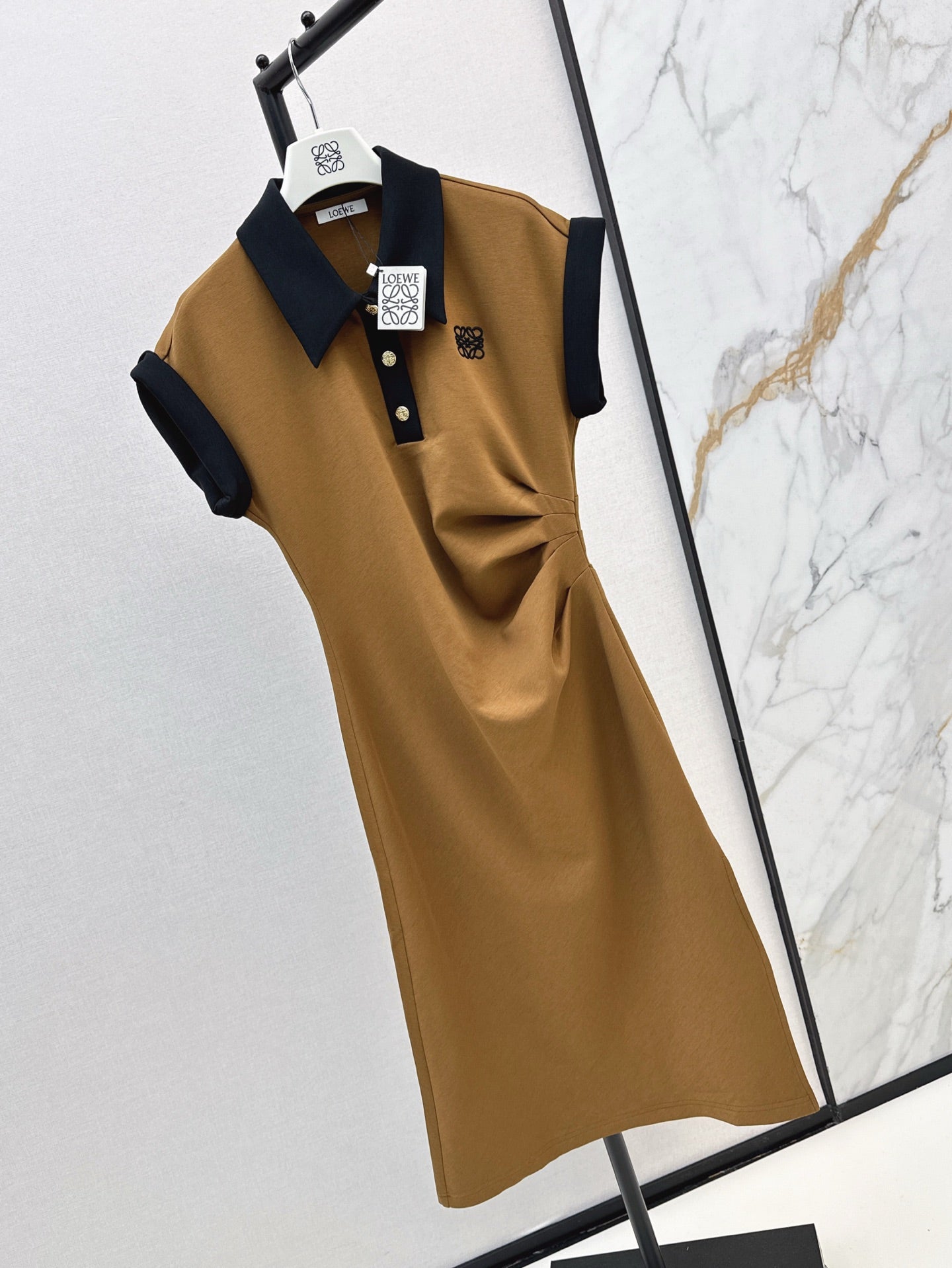 25ss contrasting lapel waist dress