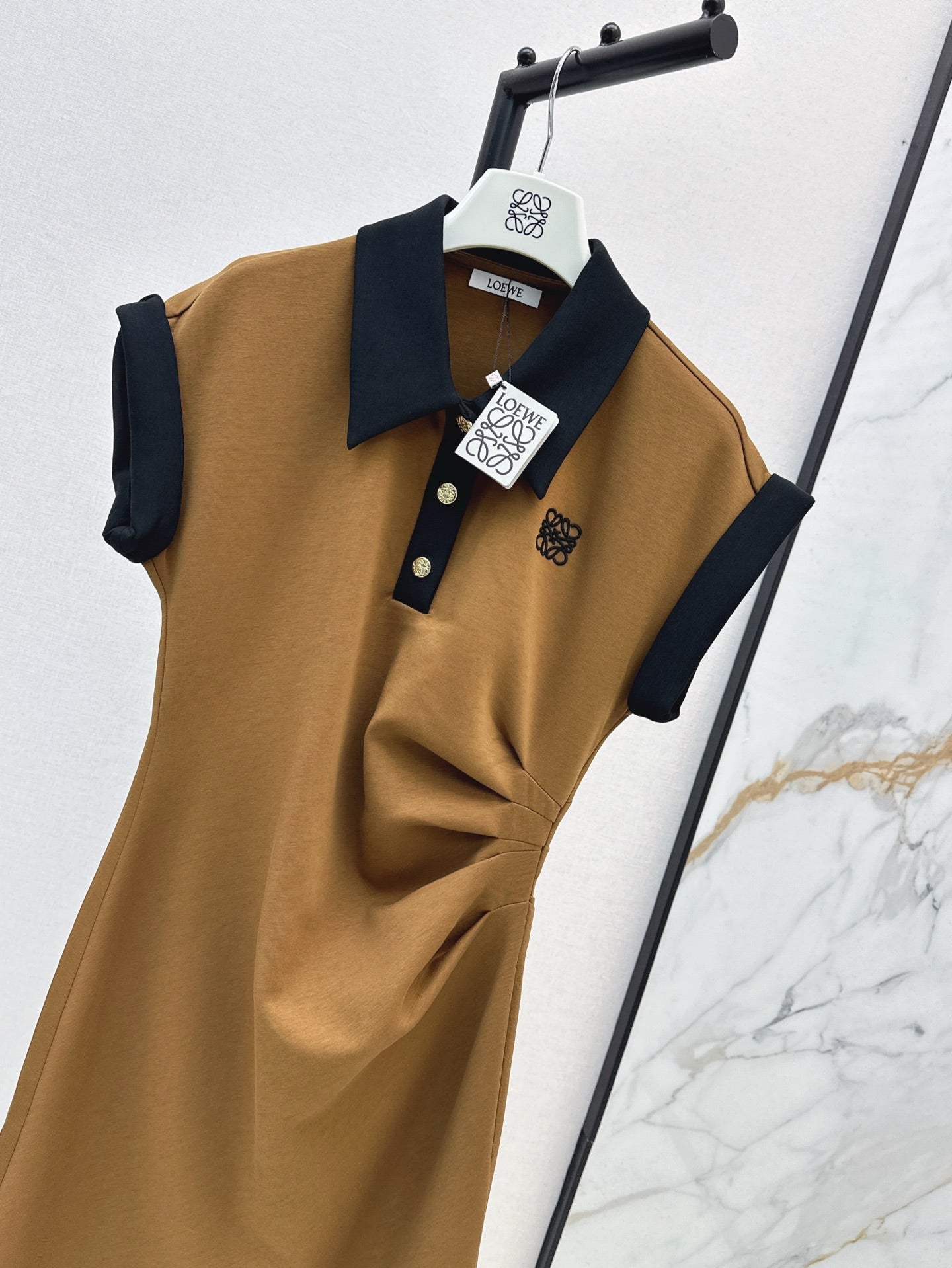 25ss contrasting lapel waist dress