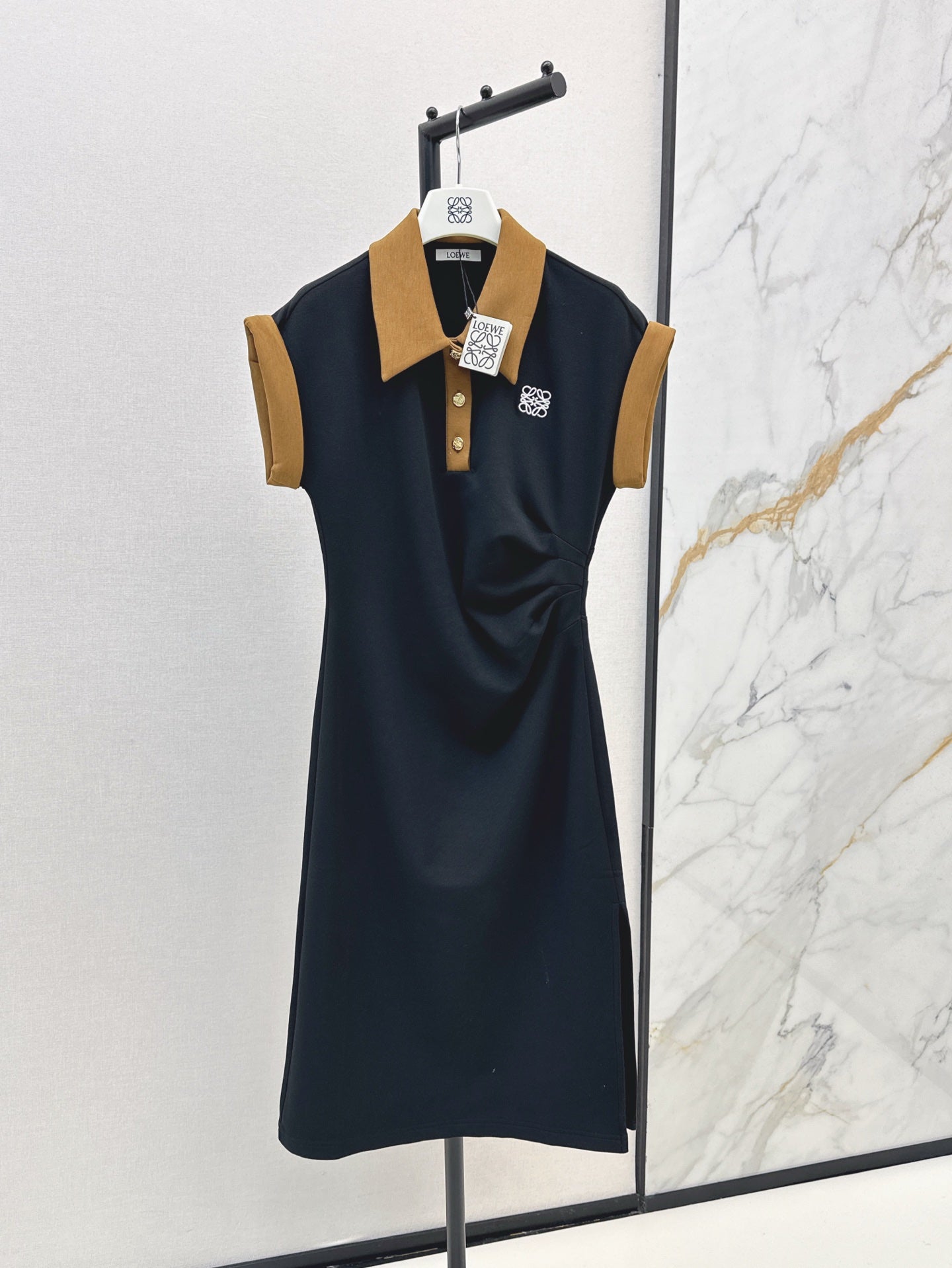 25ss contrasting lapel waist dress