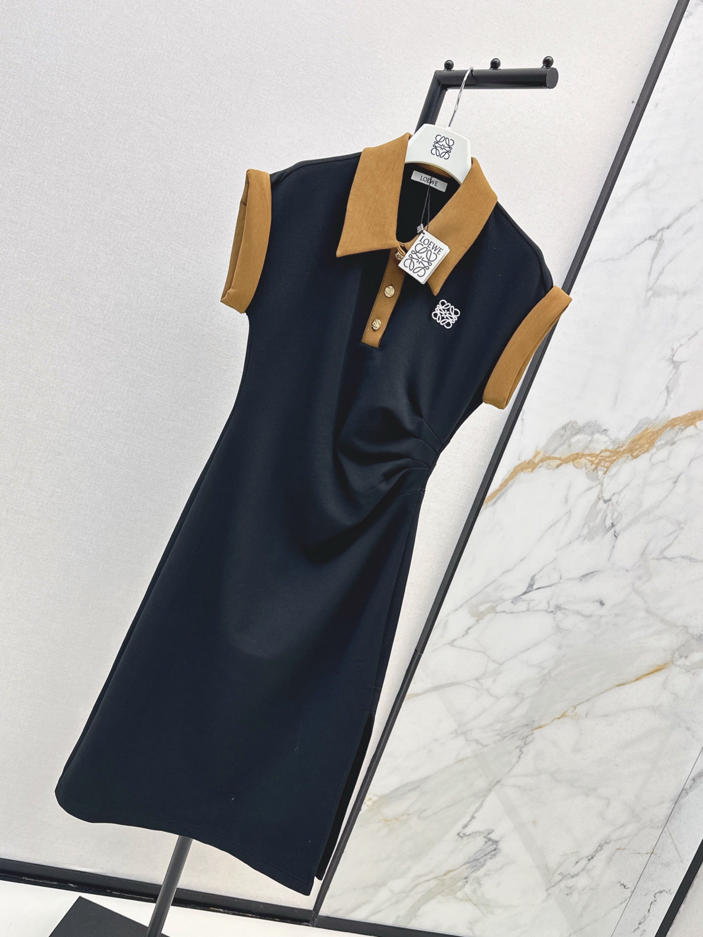 25ss contrasting lapel waist dress