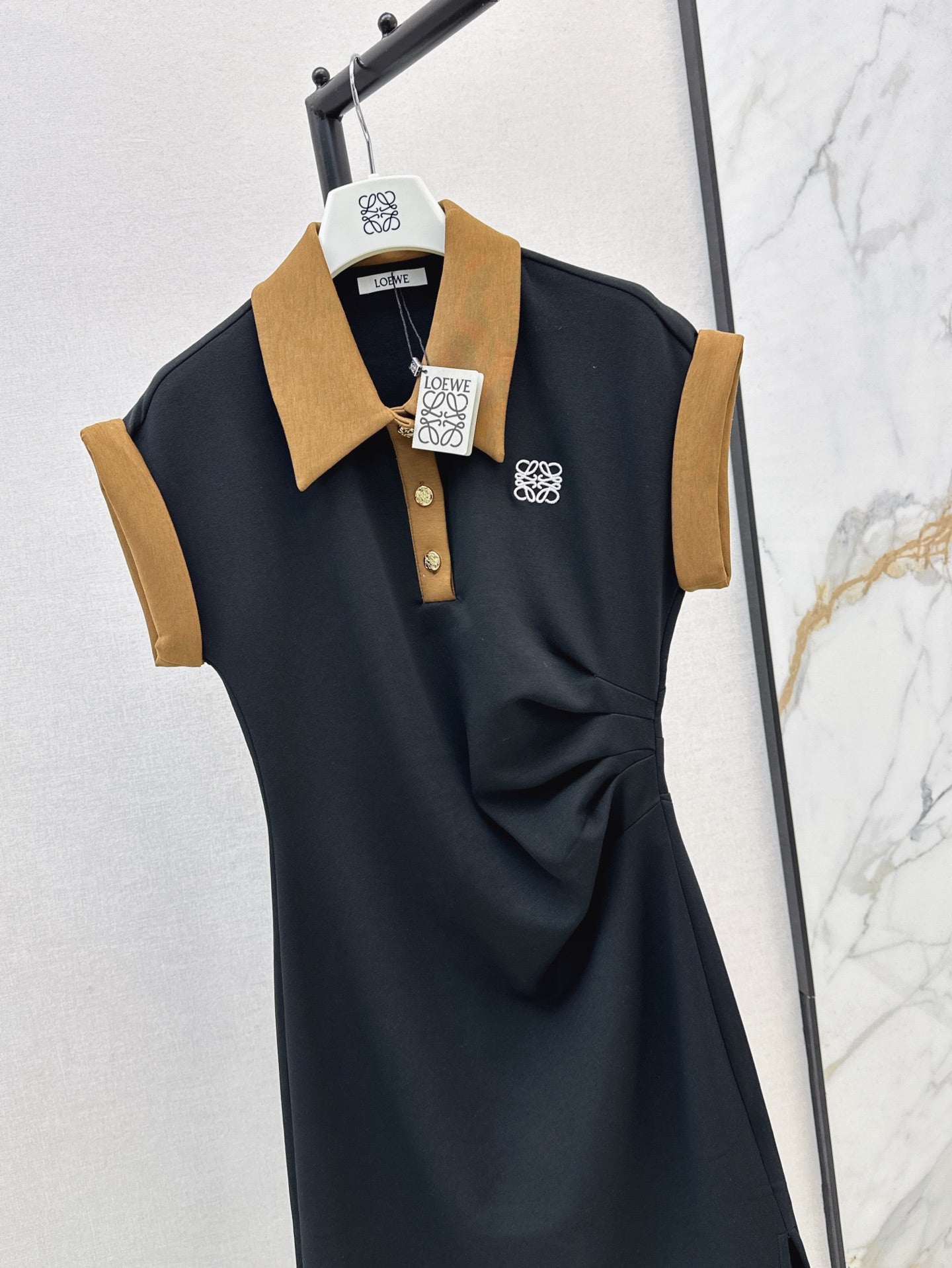 25ss contrasting lapel waist dress
