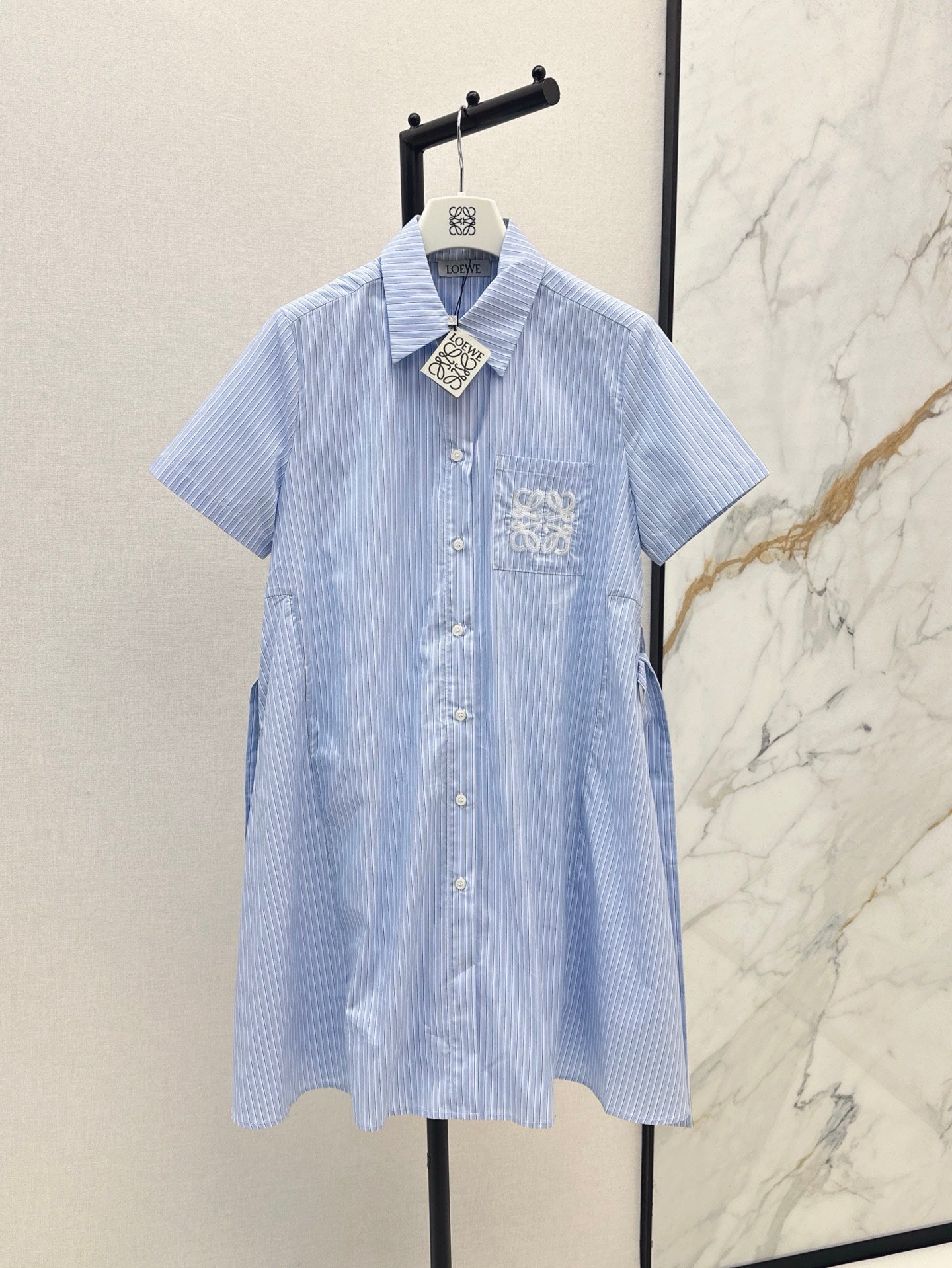 25ss striped lace-up waist dress