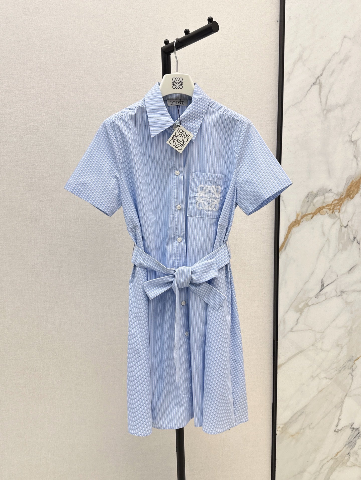 25ss striped lace-up waist dress