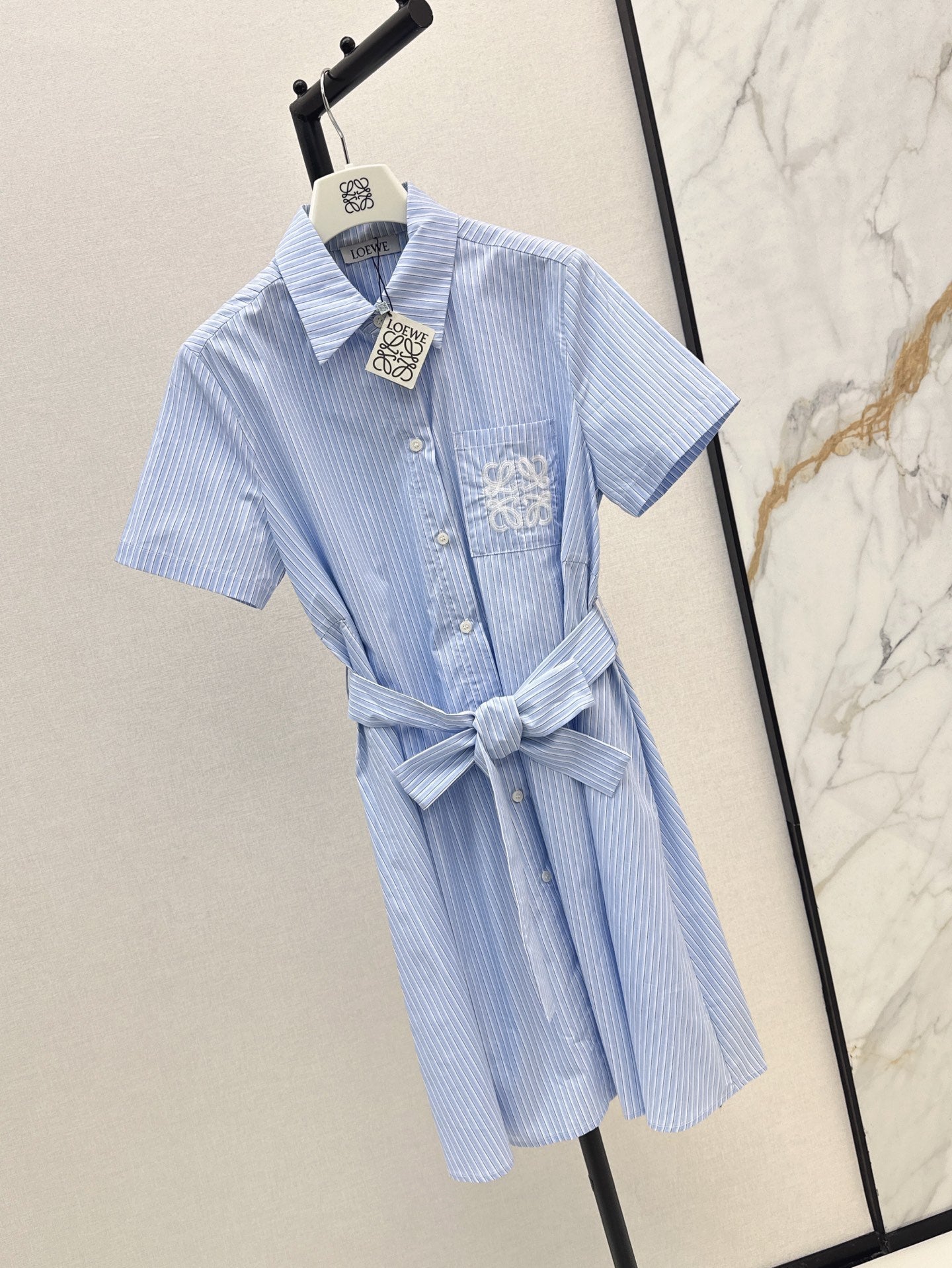 25ss striped lace-up waist dress