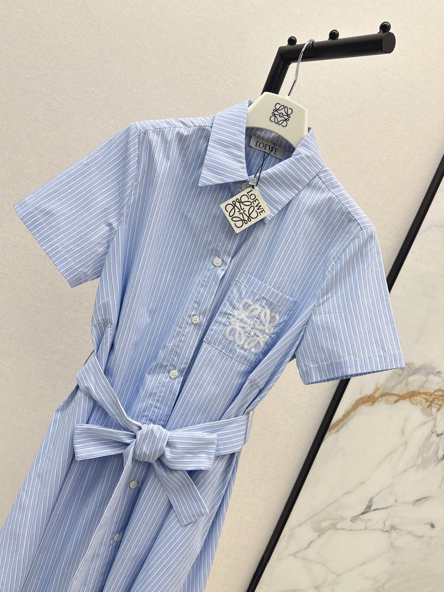 25ss striped lace-up waist dress