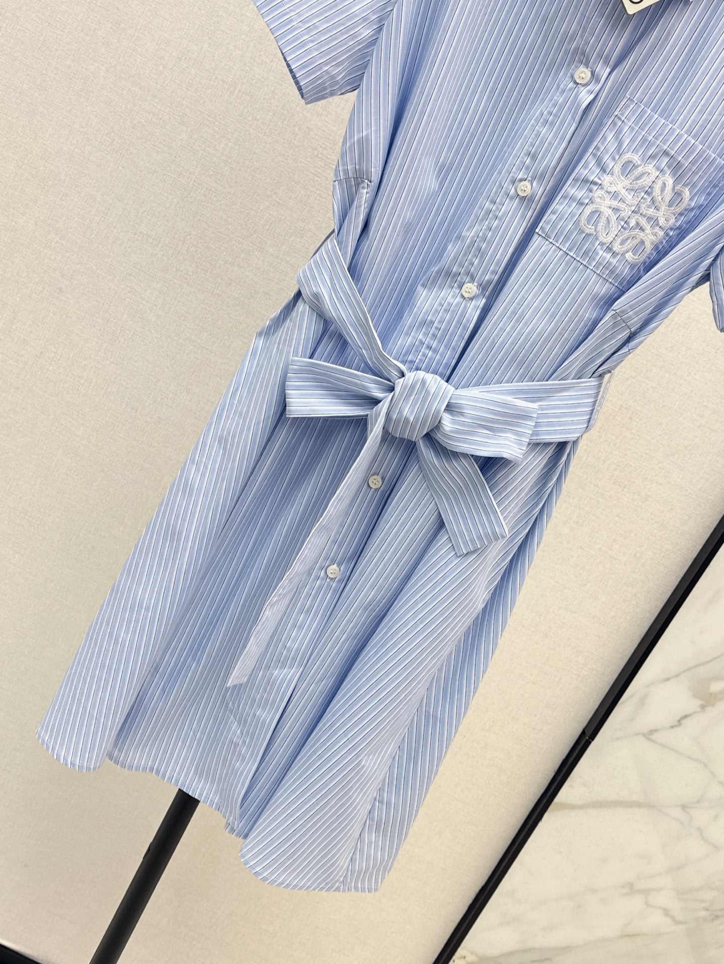25ss striped lace-up waist dress