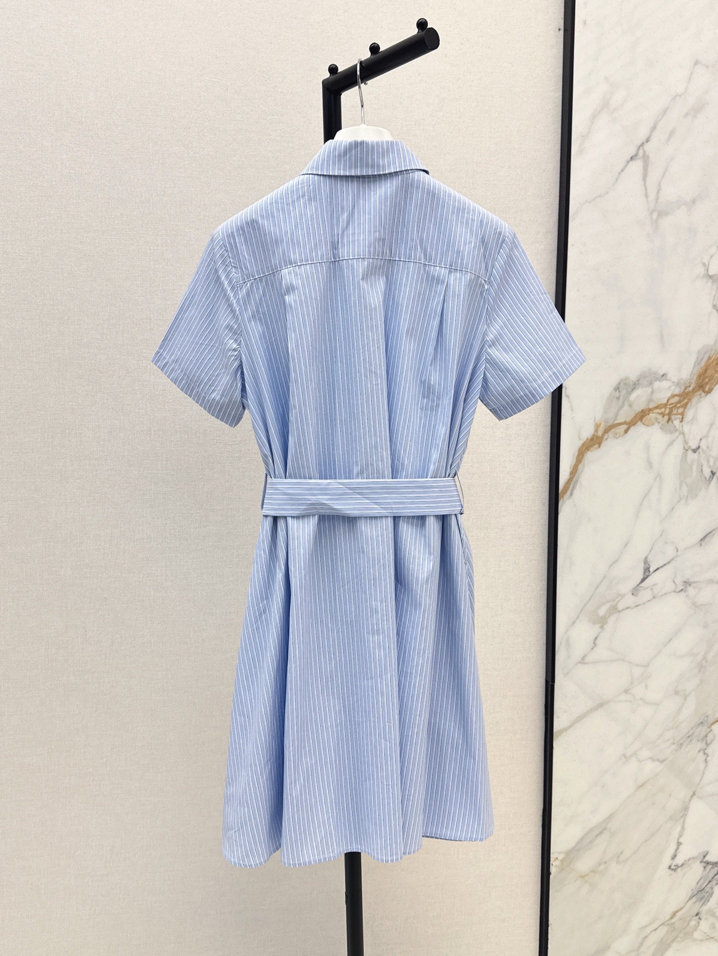 25ss striped lace-up waist dress