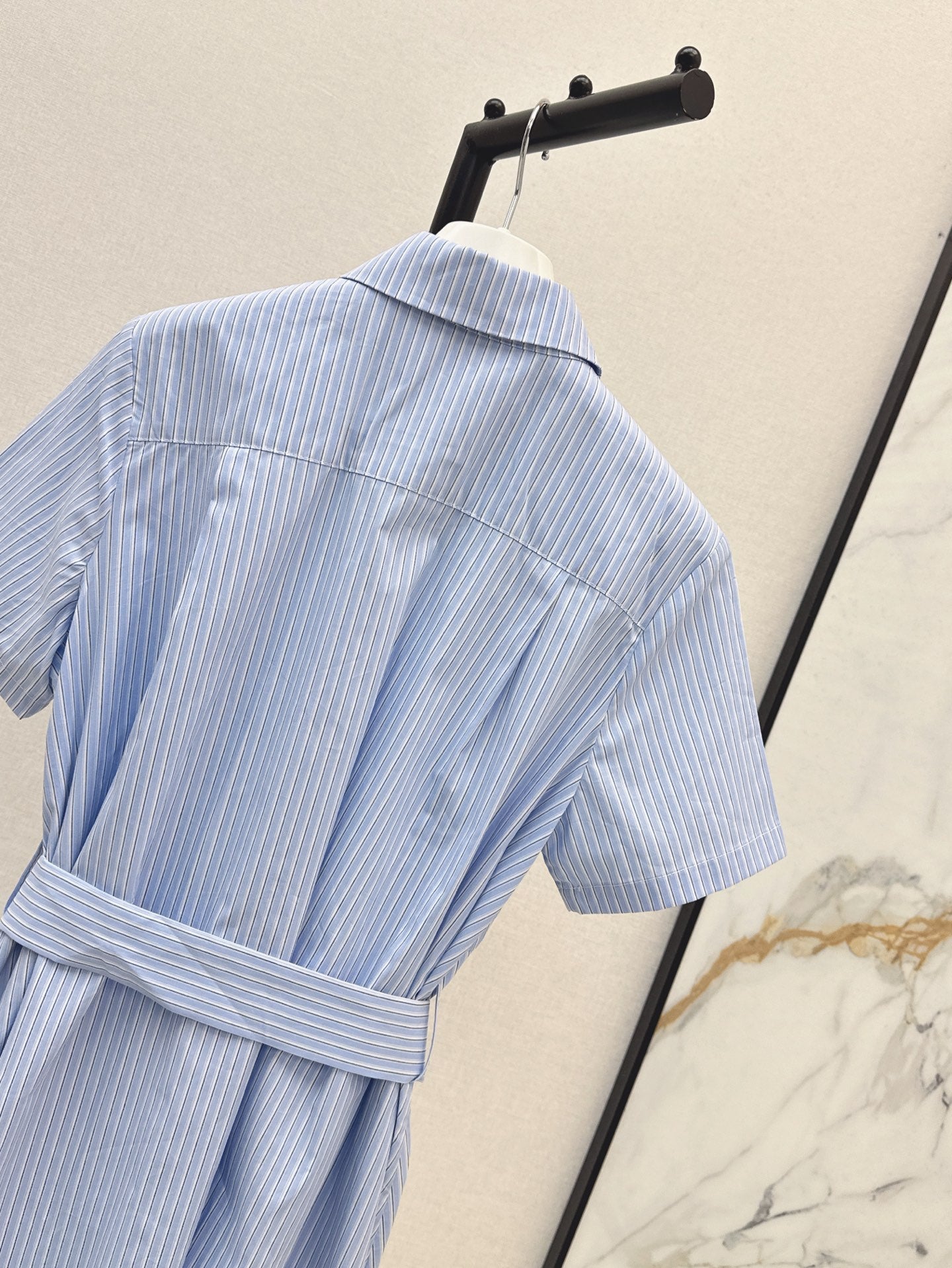 25ss striped lace-up waist dress
