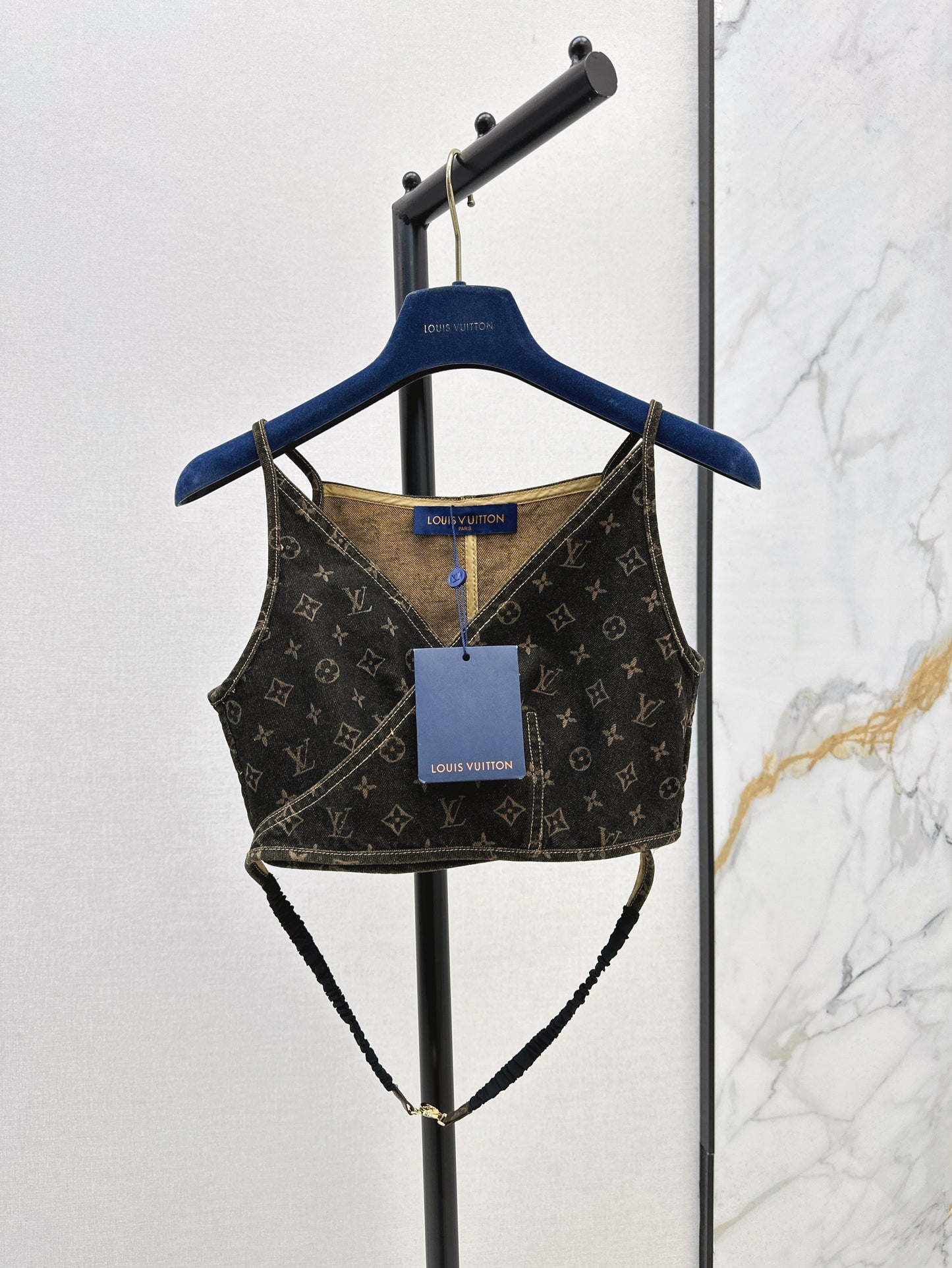 25ss presbyopic denim V-neck denim wrap suspender