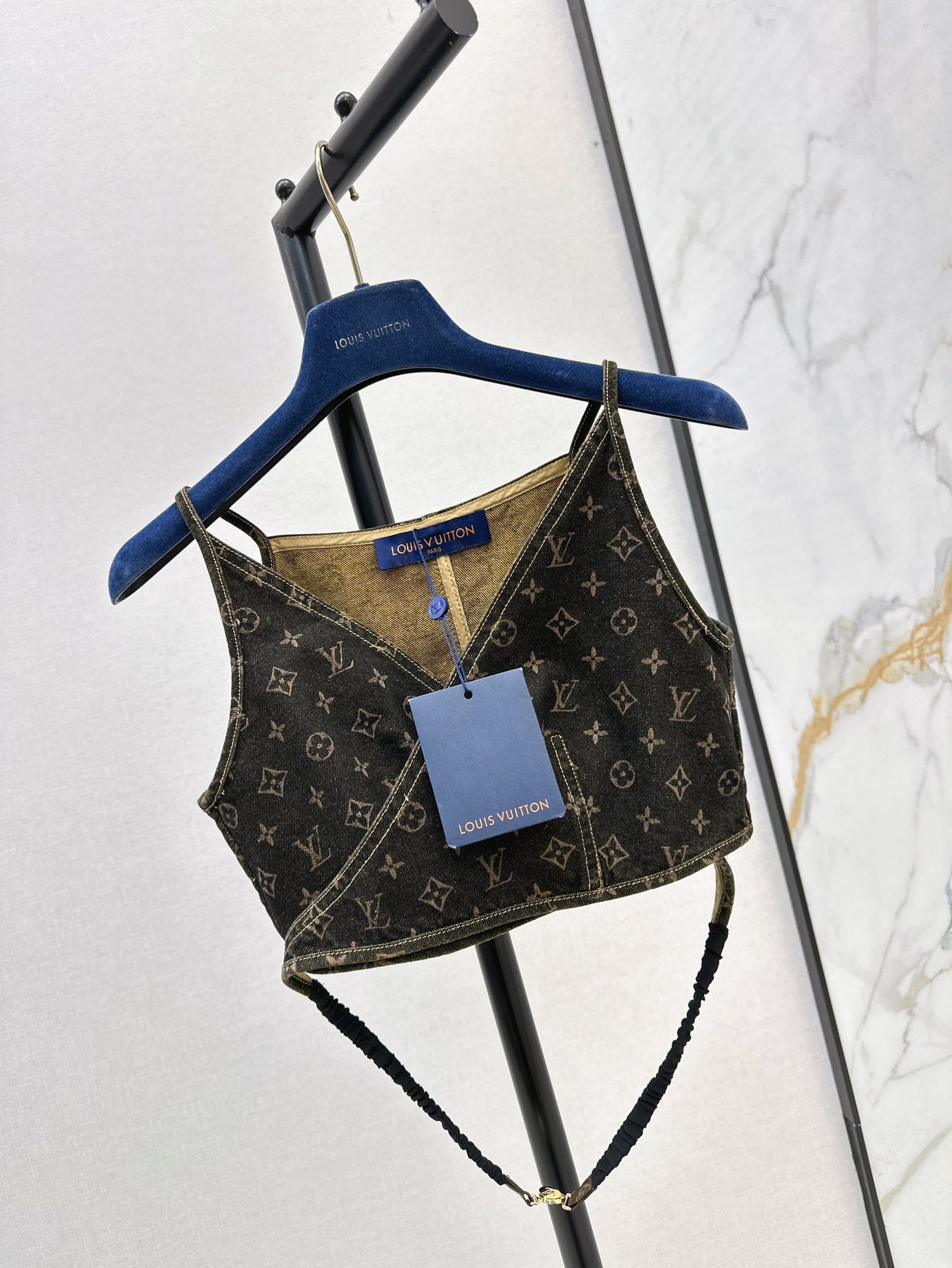 25ss presbyopic denim V-neck denim wrap suspender