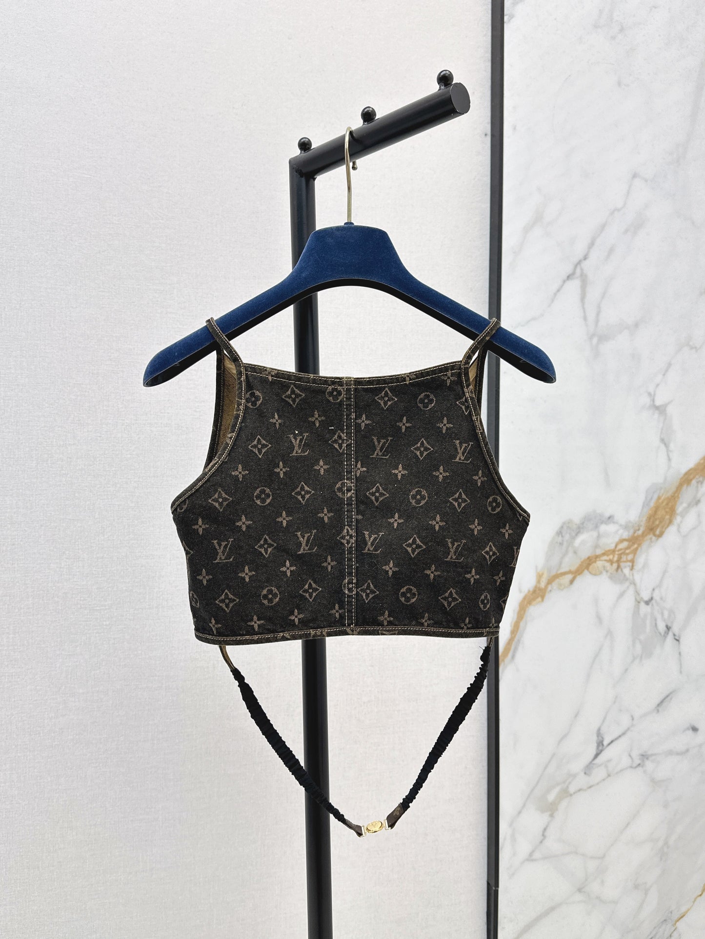 25ss presbyopic denim V-neck denim wrap suspender