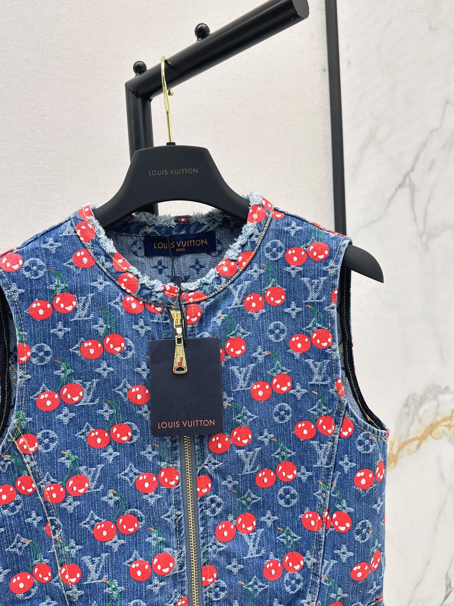 25ss cherry lettered jacquard round neck zipper sleeveless dress