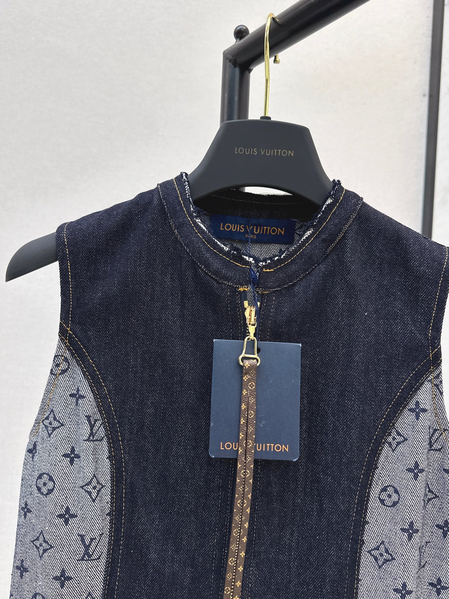 25ss jacquard patchwork leather patch vest dress