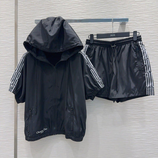 25ss logo embroidered hooded zipper short sleeves + shorts set