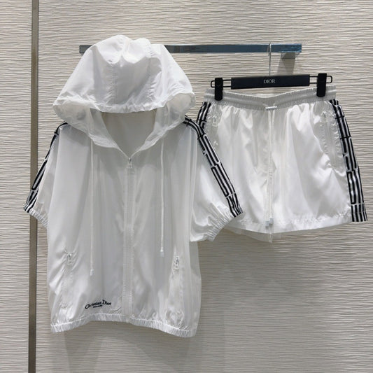 25ss logo embroidered hooded zipper short sleeves + shorts set