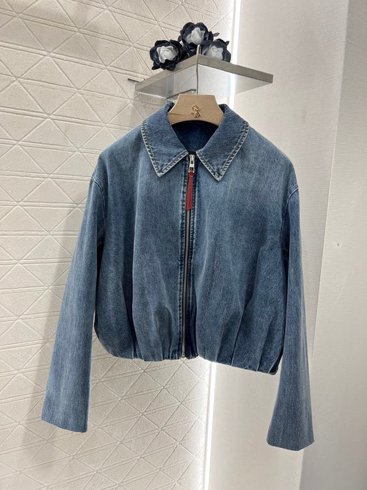 25ss zippered leather brand denim jacket