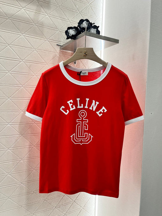 25ss round neck contrast hemmed T-shirt