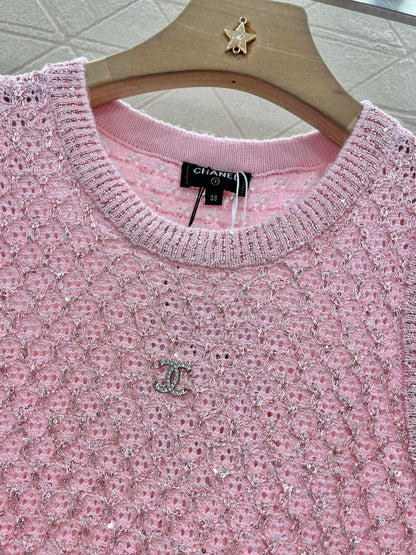 25ss sequined beaded hollow knitted vest