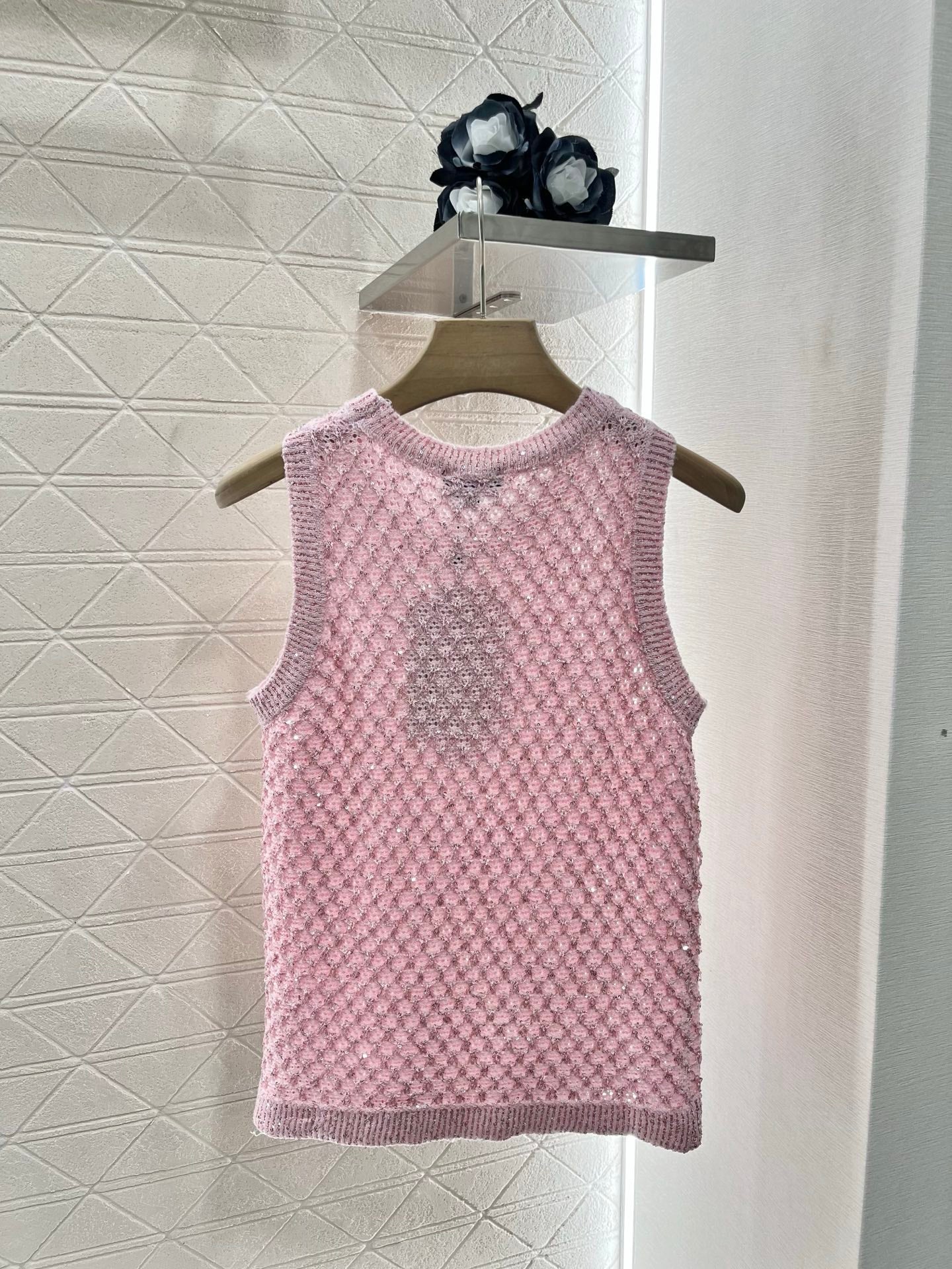 25ss sequined beaded hollow knitted vest