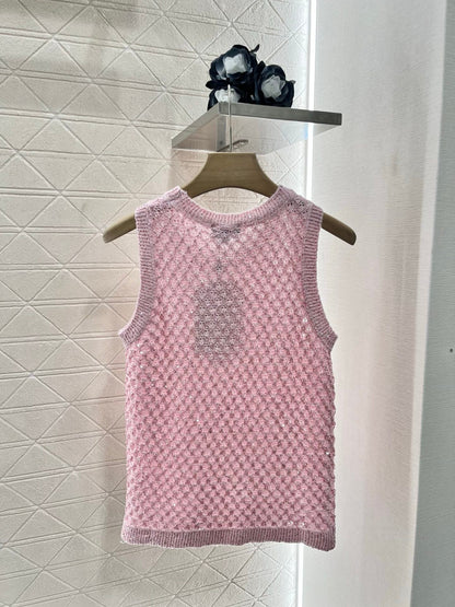 25ss sequined beaded hollow knitted vest
