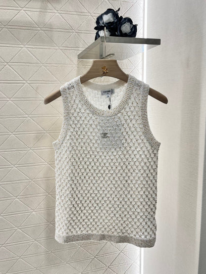25ss sequined beaded hollow knitted vest