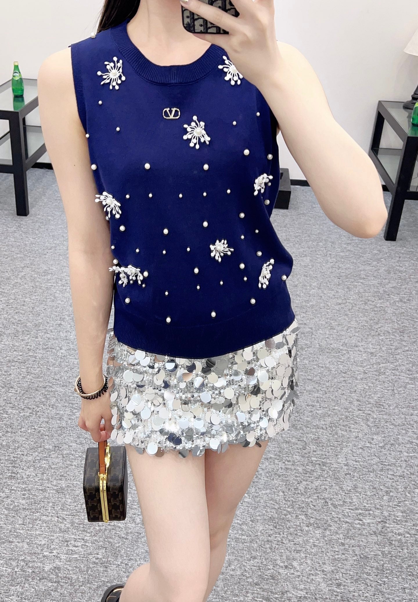 25ss beaded snowflake knitted vest