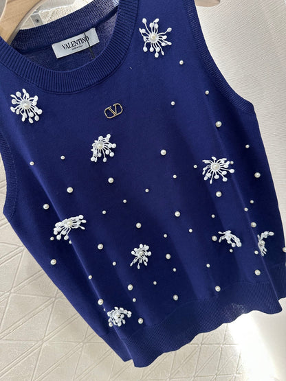 25ss beaded snowflake knitted vest