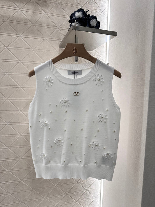 25ss beaded snowflake knitted vest