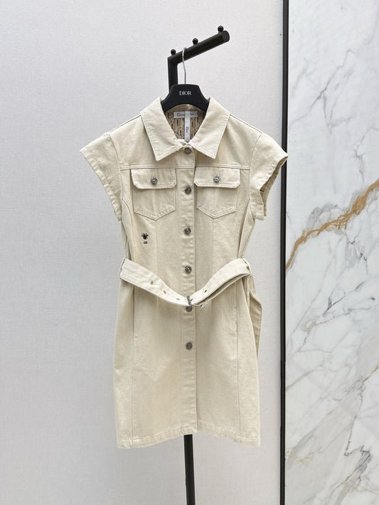 25ss metal belt buckle denim dress